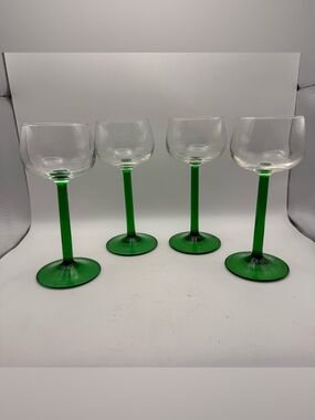 4pc Luminarc Cristal D'Arques Green Stem Glasses, 6.5”, Made In France, A2317